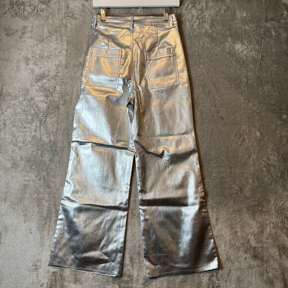 Anniewear Sz M Metallic Silver High Waist Wide Leg Pants Women's - Picture 5 of 8